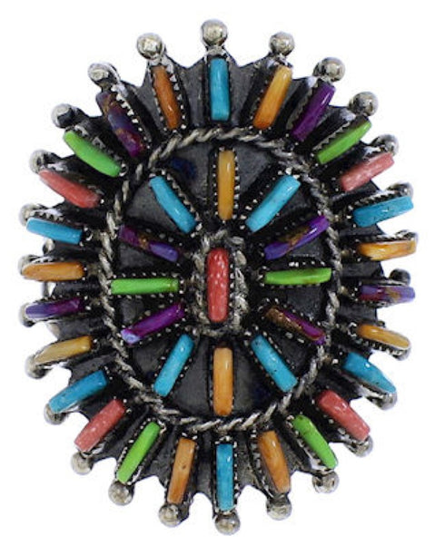 Sterling Silver Multicolor Needlepoint Southwestern Ring Size 5-1/2 VX56757